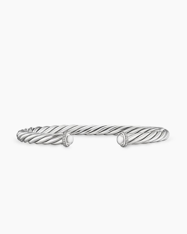 Cable Cuff Bracelet in Sterling Silver with Pavé, 6mm