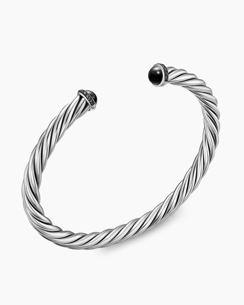 Mens Cable Cuff Bracelet in Sterling Silver, 6mm