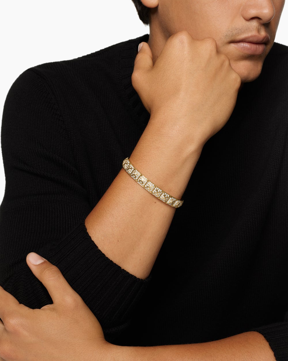 Mens Pyramid Cuff Bracelet in 18K Yellow Gold, 9.3mm
