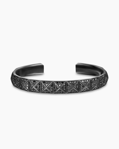 Mens Pyramid Cuff Bracelet in Black Titanium with Black Diamonds, 9.3mm