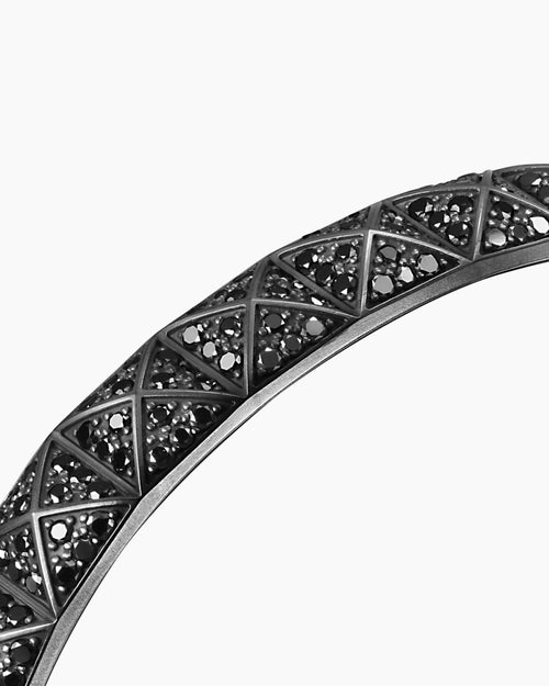 Mens Pyramid Cuff Bracelet in Black Titanium with Black Diamonds, 9.3mm