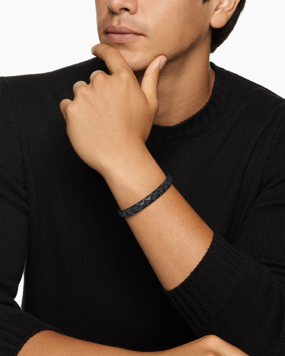 Mens Pyramid Cuff Bracelet in Black Titanium, 9.3mm