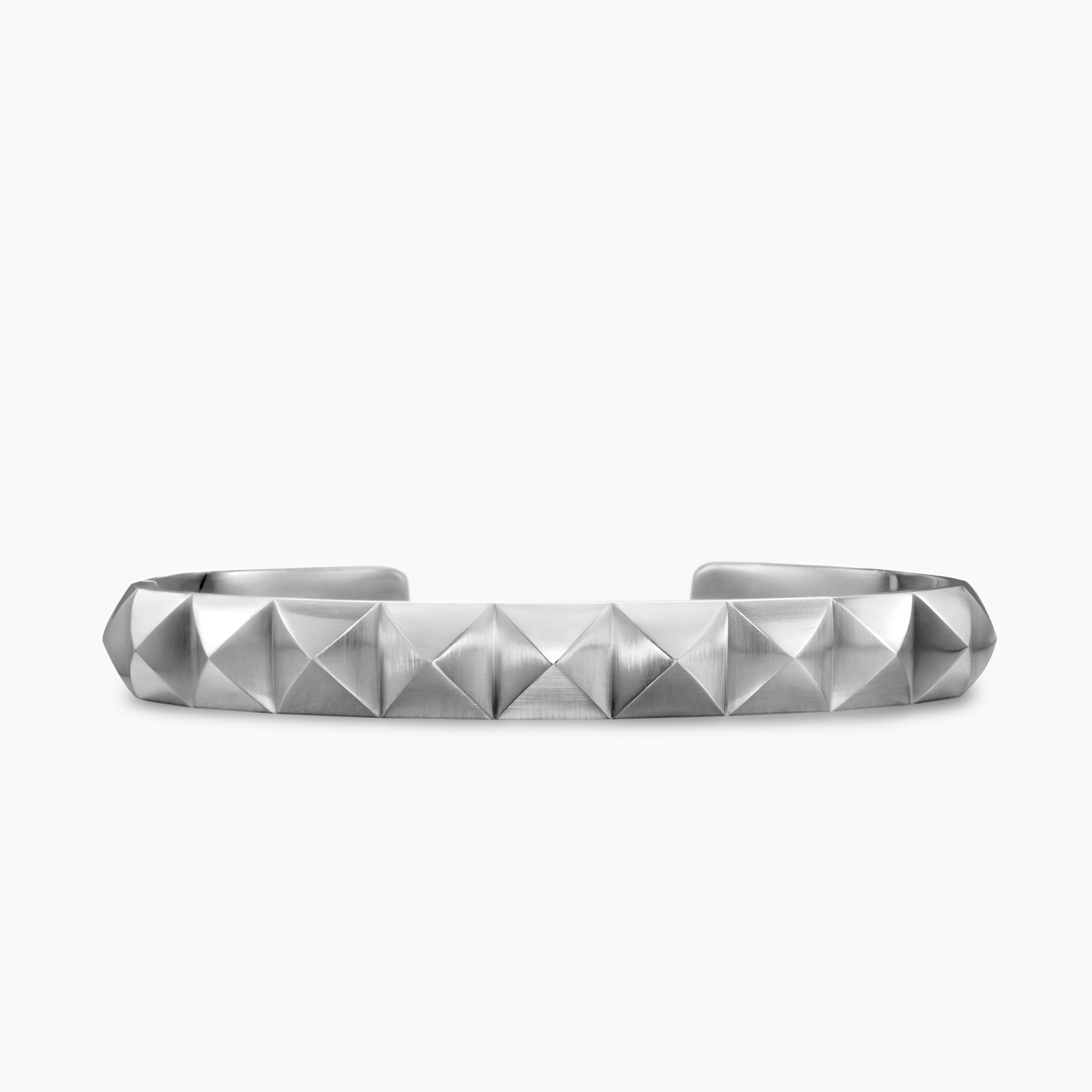 Mens Pyramid Cuff Bracelet in Sterling Silver, 9.3mm