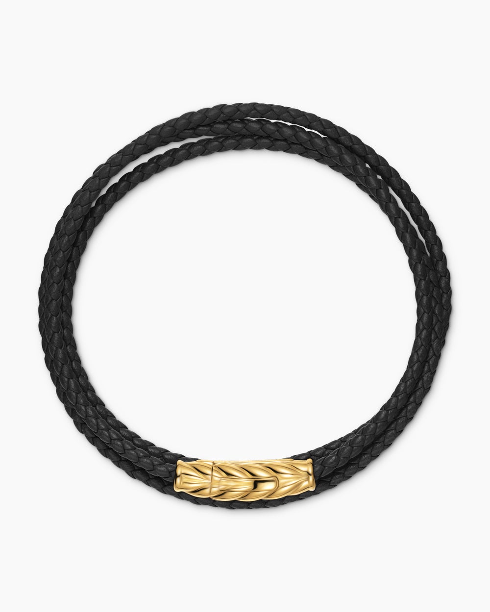 Bracelet en cuir Chevron à trois tours avec or jaune 18 carats, 3 mm hommes