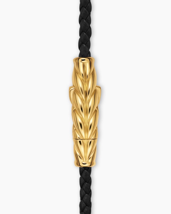 Bracelet en cuir Chevron à trois tours avec or jaune 18 carats, 3 mm