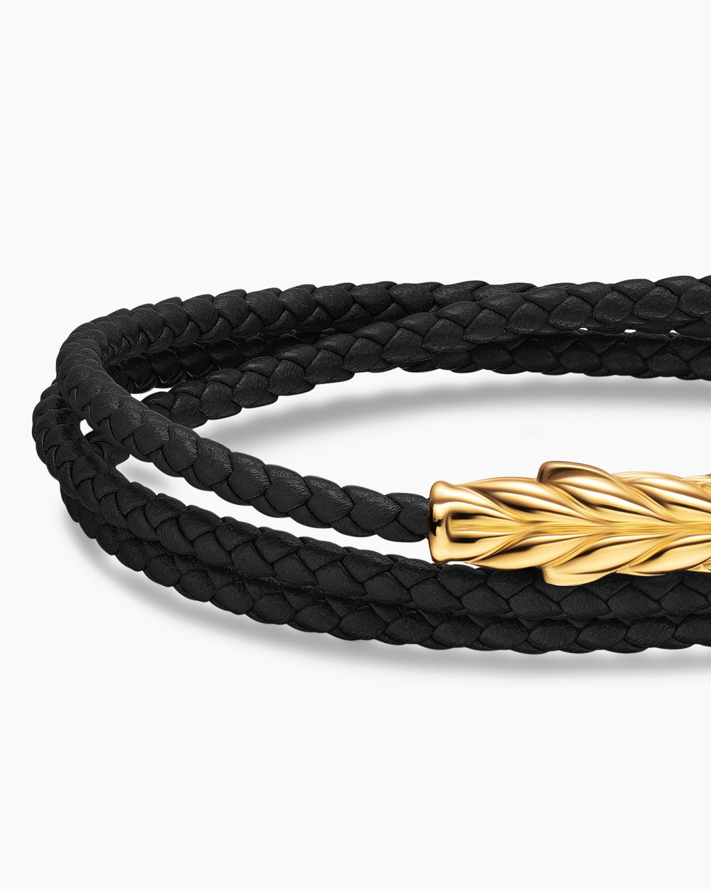 Bracelet en cuir Chevron à trois tours avec or jaune 18 carats, 3 mm hommes