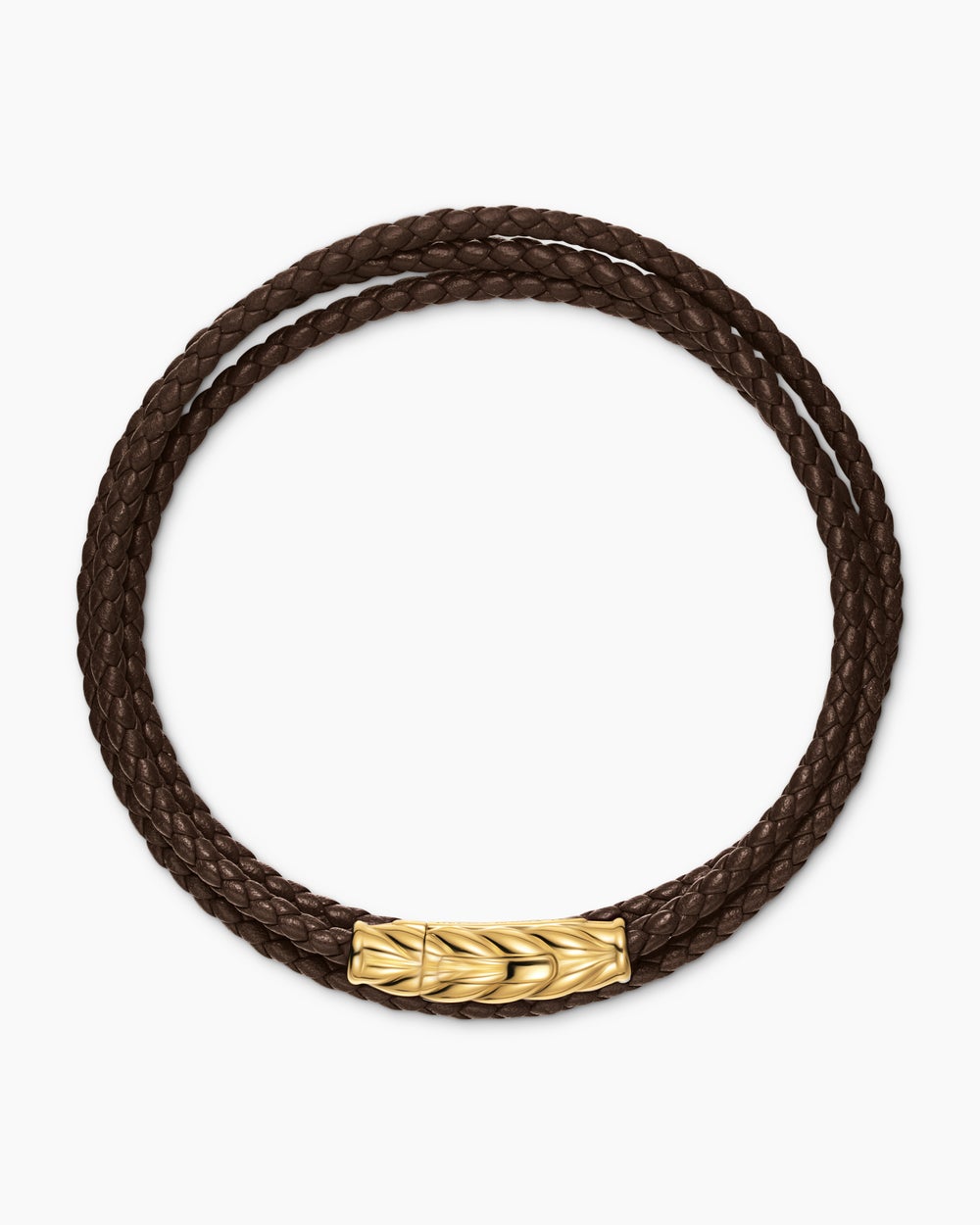 Bracelet en cuir Chevron à trois tours avec or jaune 18 carats, 3 mm hommes