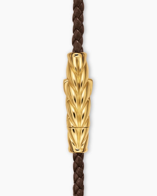 Mens Chevron Triple Wrap Bracelet in Brown Leather with 18ct Yellow Gold, 3mm
