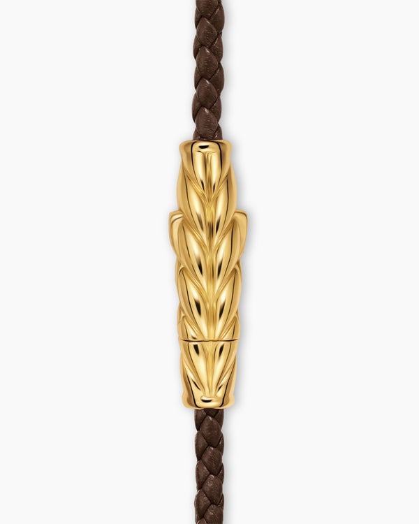 Bracelet en cuir Chevron à trois tours avec or jaune 18 carats, 3 mm