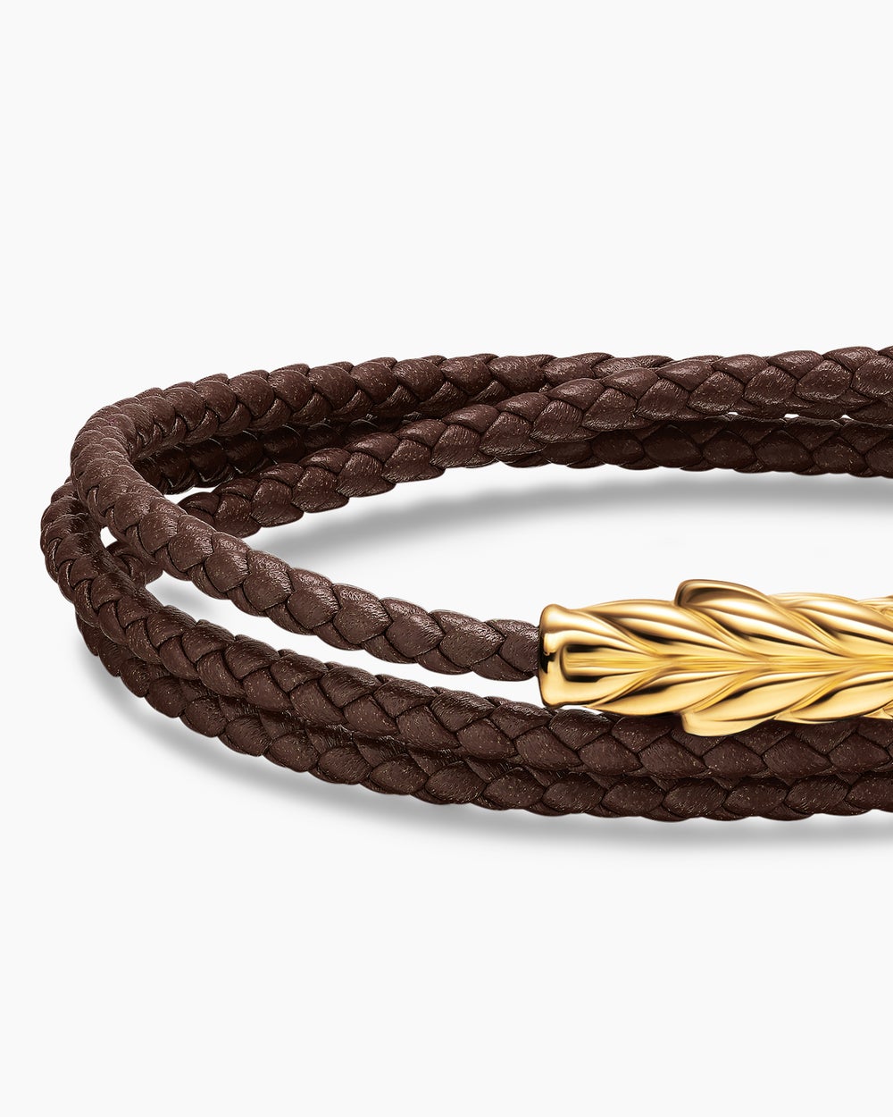 Bracelet en cuir Chevron à trois tours avec or jaune 18 carats, 3 mm hommes