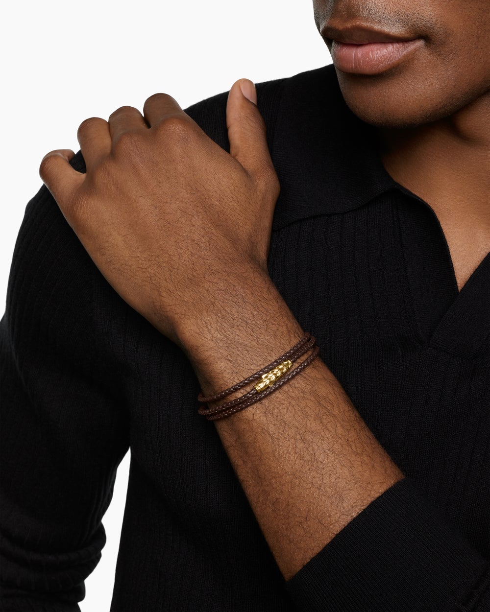 Bracelet en cuir Chevron à trois tours avec or jaune 18 carats, 3 mm hommes