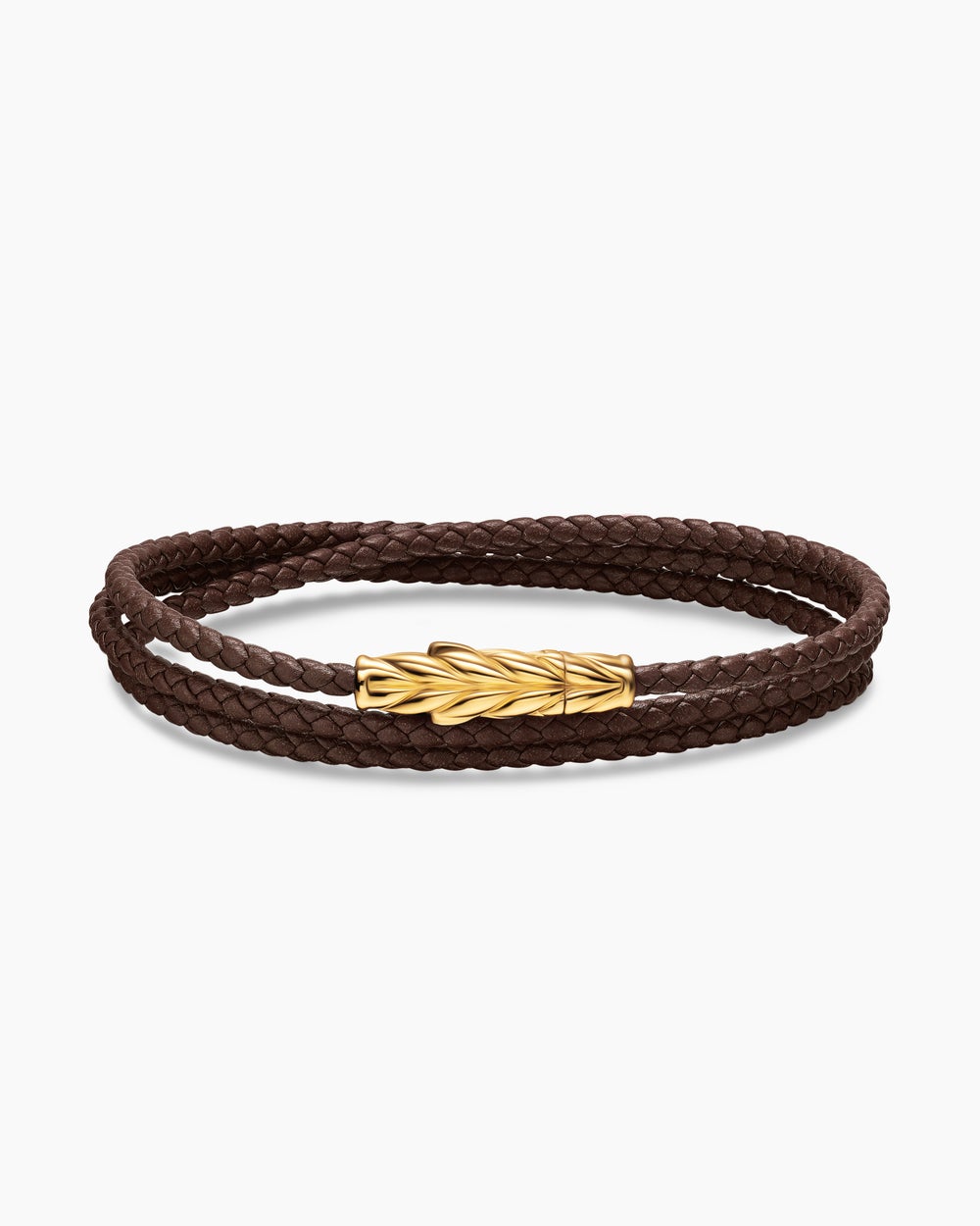 Bracelet en cuir Chevron à trois tours avec or jaune 18 carats, 3 mm hommes