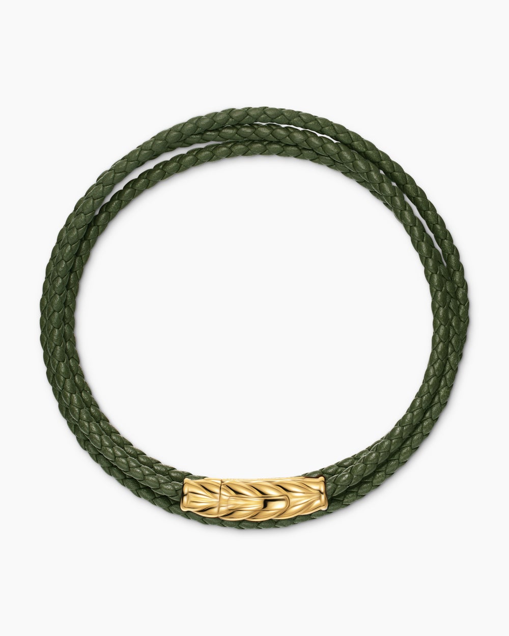Mens Chevron Triple Wrap Bracelet in Green Leather with 18K Yellow Gold, 3mm