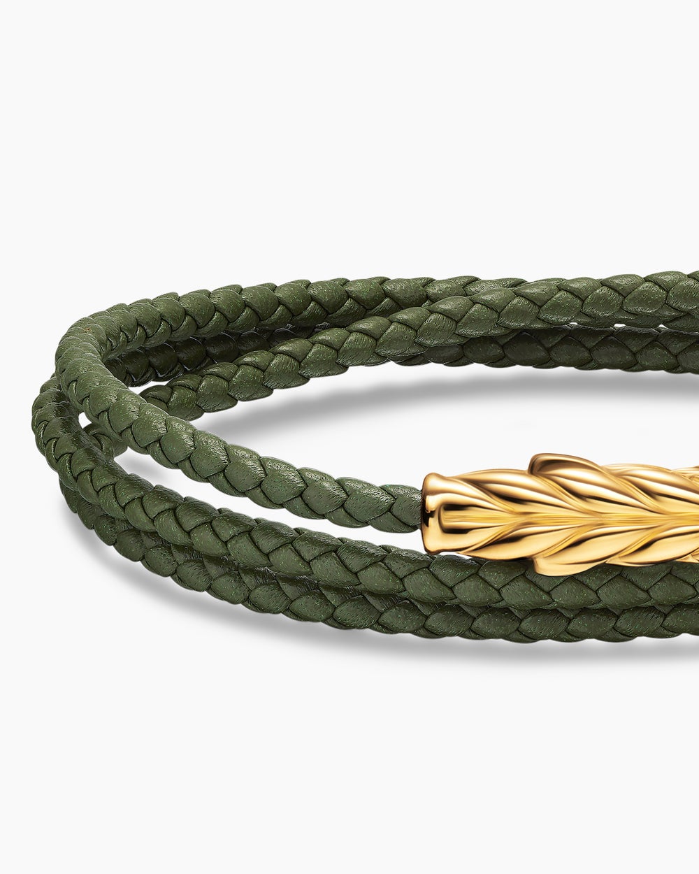 Mens Chevron Triple Wrap Bracelet in Green Leather with 18K Yellow Gold, 3mm
