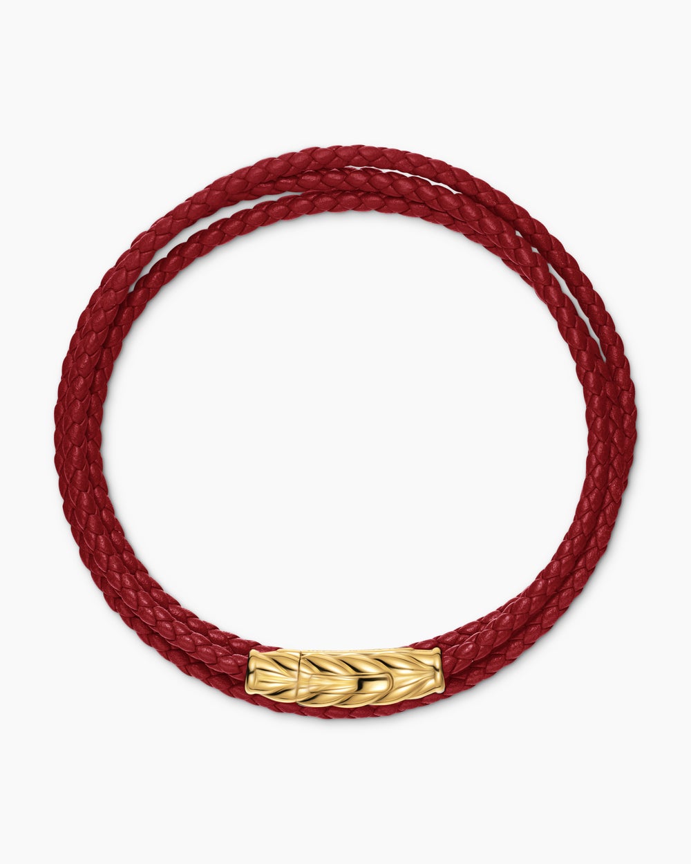 Mens Chevron Triple Wrap Bracelet in Red Leather with 18K Yellow Gold, 3mm