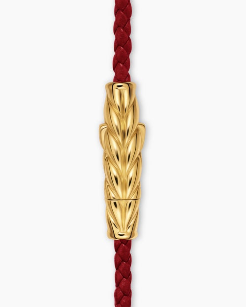Mens Chevron Triple Wrap Bracelet in Red Leather with 18ct Yellow Gold, 3mm