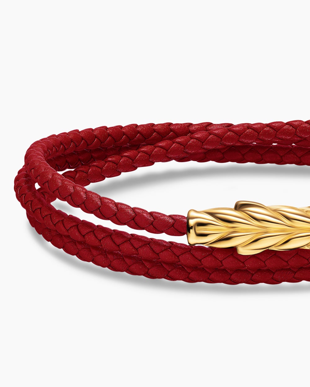 Mens Chevron Triple Wrap Bracelet in Red Leather with 18K Yellow Gold, 3mm
