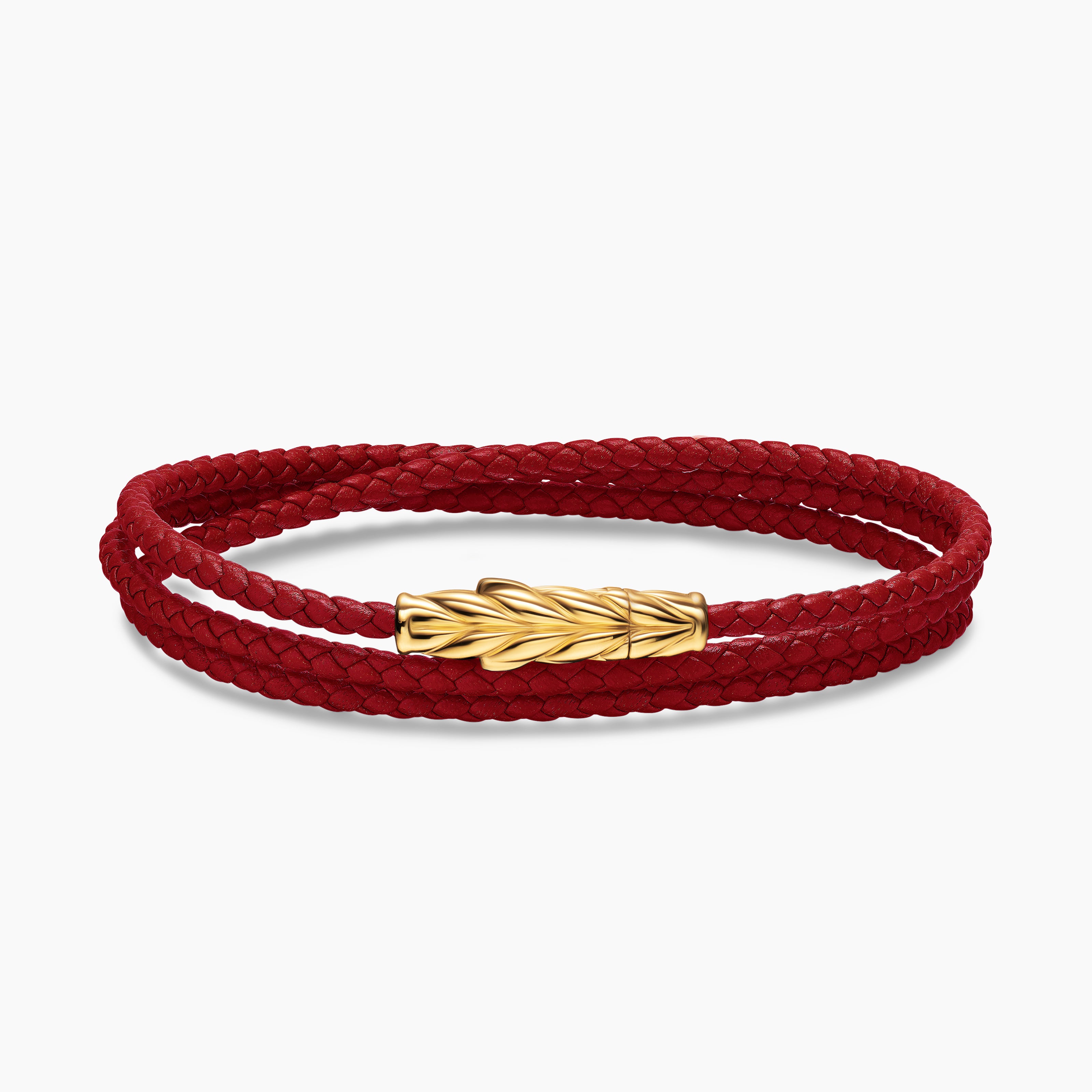 Mens Chevron Triple Wrap Leather Bracelet with 18K Yellow Gold, 3mm