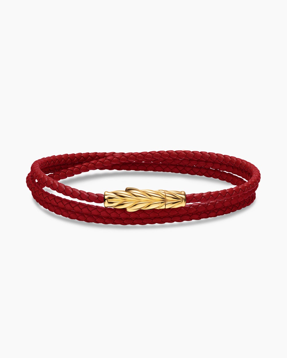 Mens Chevron Triple Wrap Bracelet in Red Leather with 18K Yellow Gold, 3mm