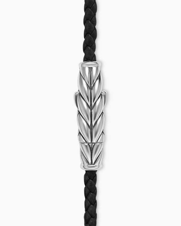 Bracelet trois tours Chevron en cuir noir avec argent sterling, 3 mm