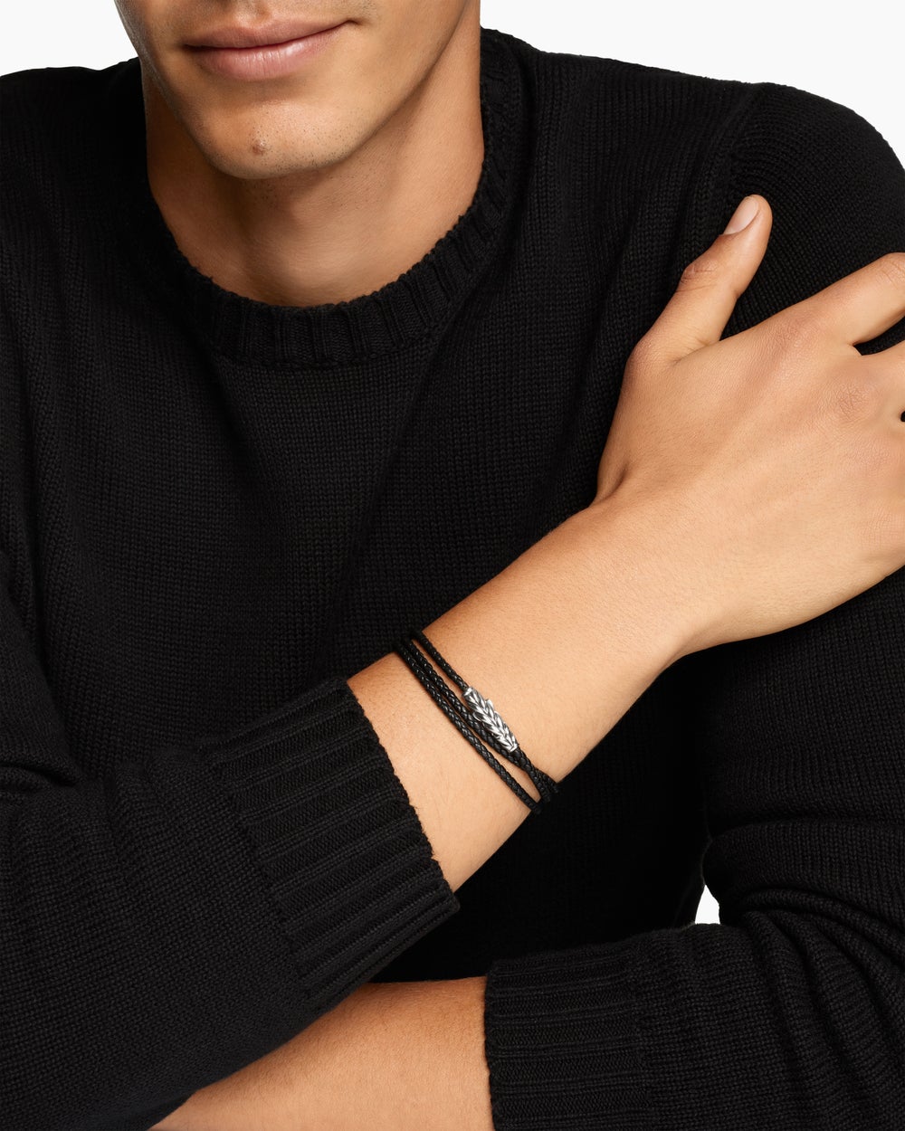 Mens Chevron Triple Wrap Leather Bracelet with Sterling Silver, 3mm