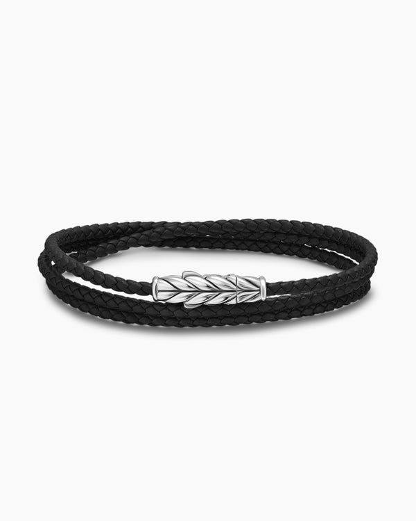 Bracelet trois tours Chevron en cuir noir avec argent sterling, 3 mm