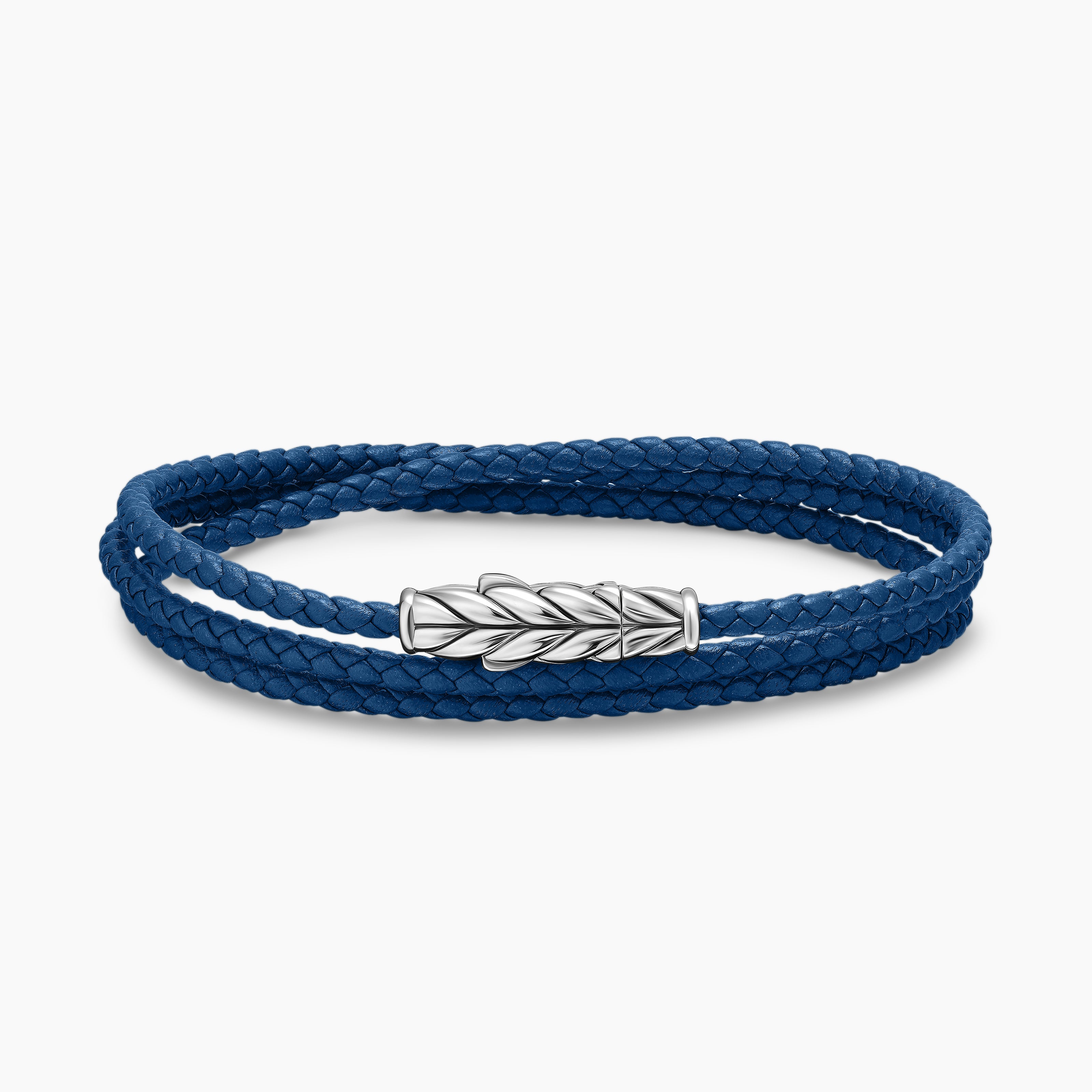 Mens Chevron Triple Wrap Leather Bracelet with Sterling Silver, 3mm