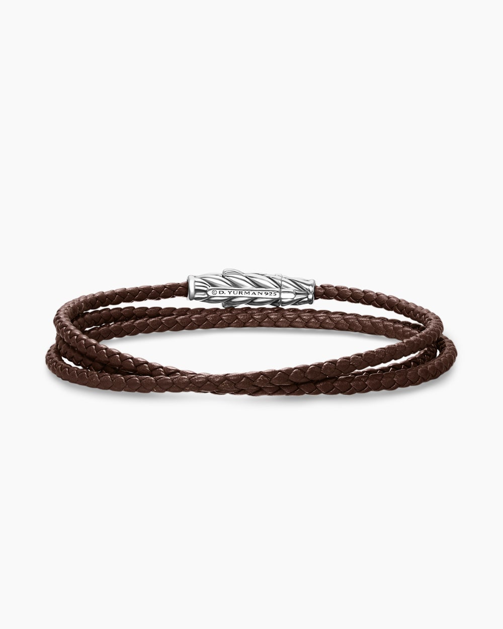 Bracelet trois tours Chevron en cuir avec argent sterling, 3 mm hommes