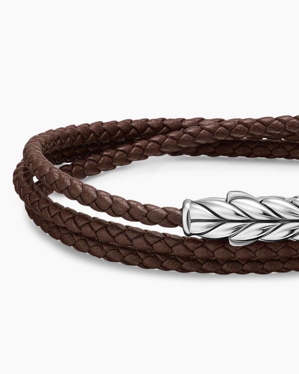 Bracelet trois tours Chevron en cuir avec argent sterling, 3 mm