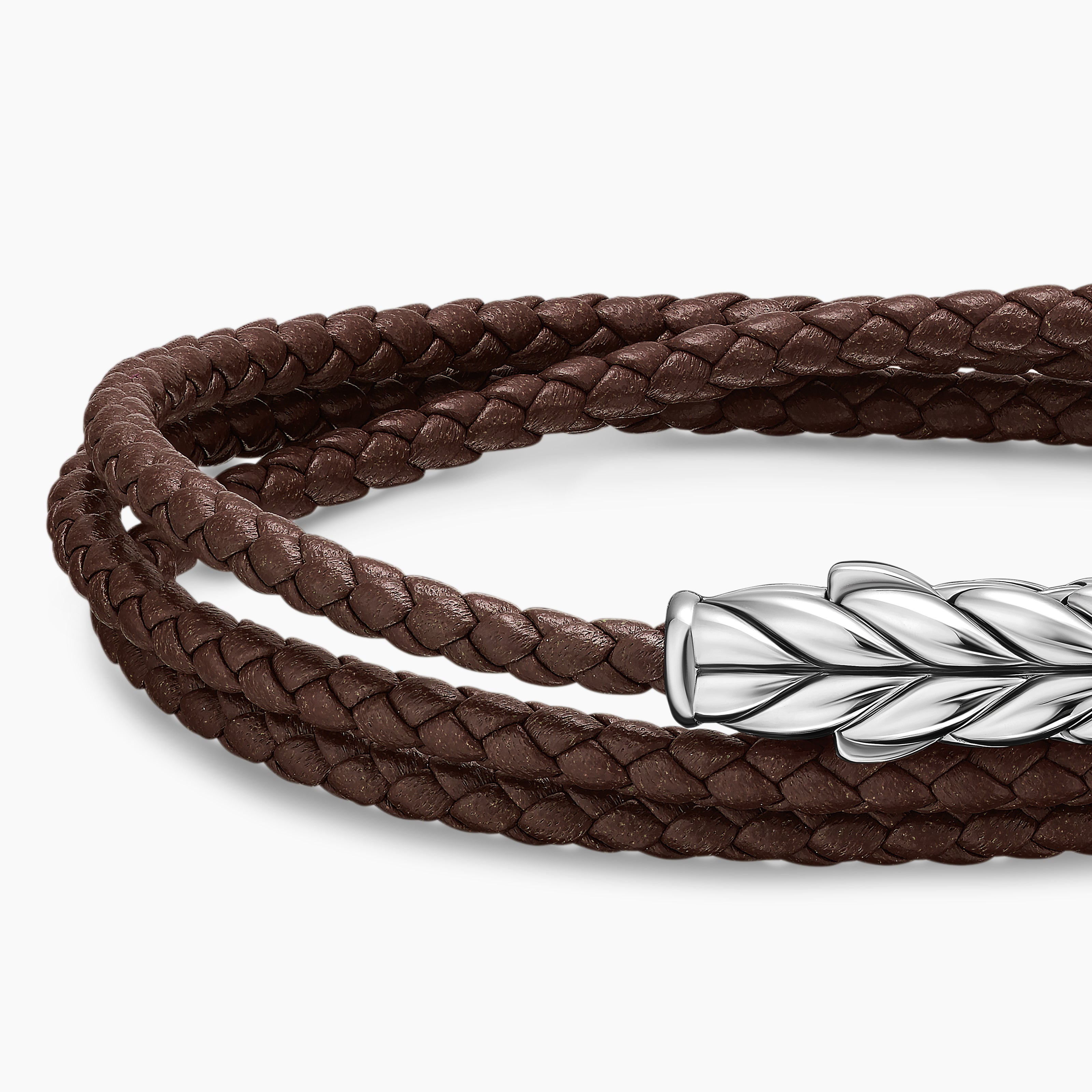 Men's Chevron Leather Wrap Bracelet | Sterling Silver