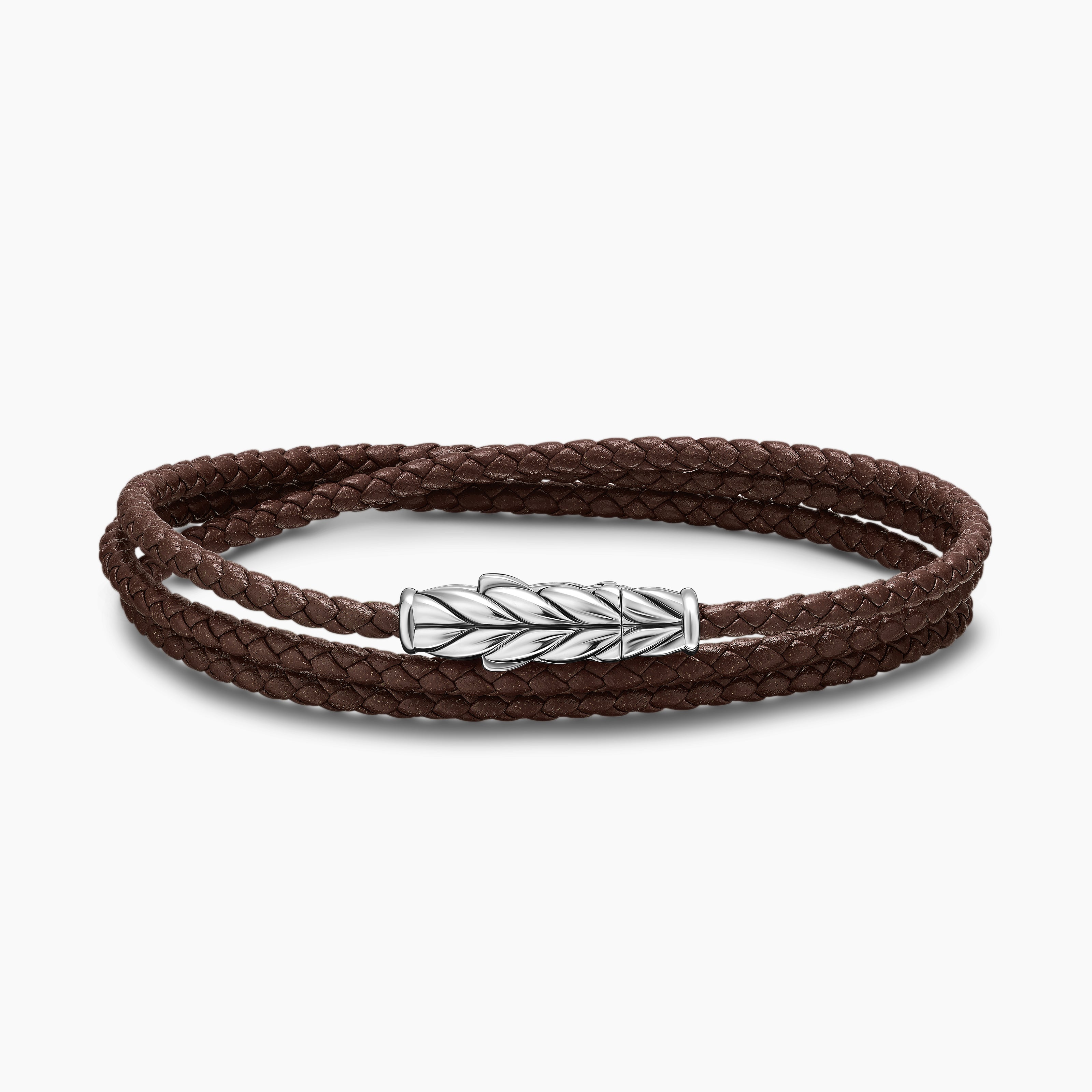 Mens Chevron Triple Wrap Leather Bracelet with Sterling Silver, 3mm