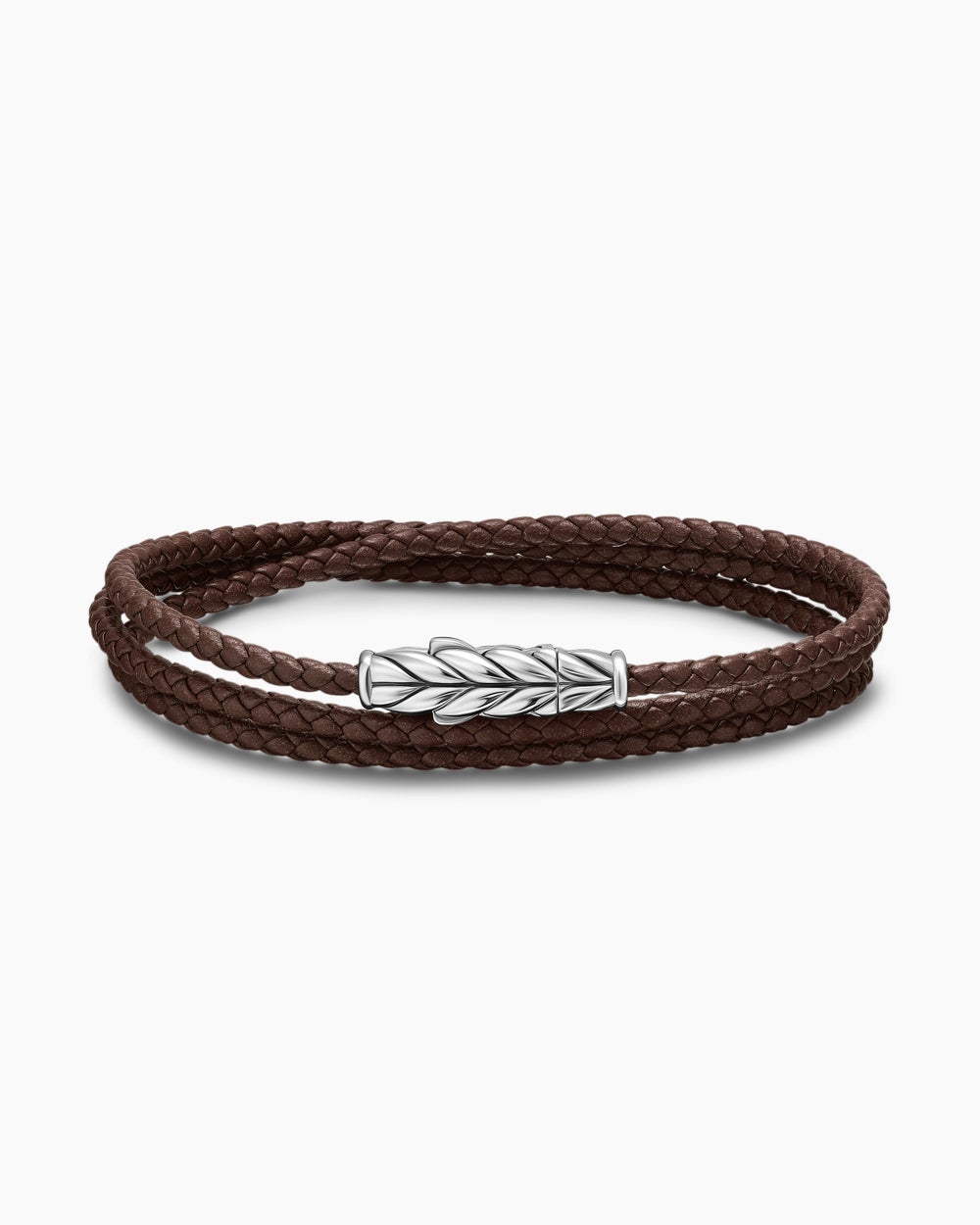 Bracelet trois tours Chevron en cuir avec argent sterling, 3 mm hommes