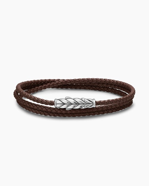 Mens Chevron Triple Wrap Leather Bracelet with Sterling Silver, 3mm