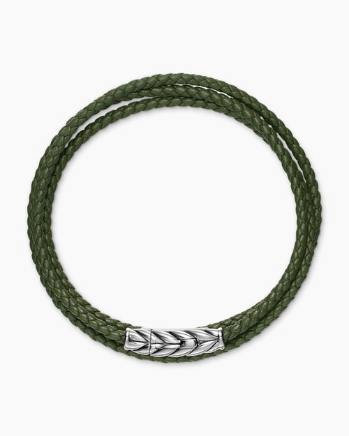 Mens Chevron Triple Wrap Leather Bracelet with Sterling Silver, 3mm