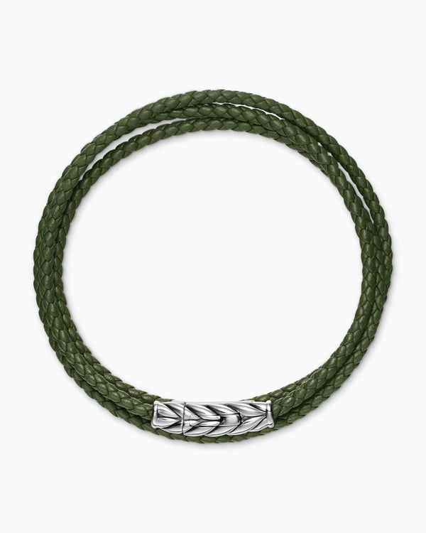 Bracelet trois tours Chevron en cuir avec argent sterling, 3 mm