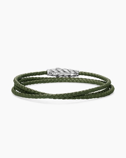 Mens Chevron Triple Wrap Leather Bracelet with Sterling Silver, 3mm