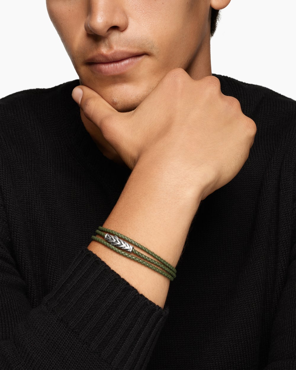 Bracelet trois tours Chevron en cuir avec argent sterling, 3 mm hommes