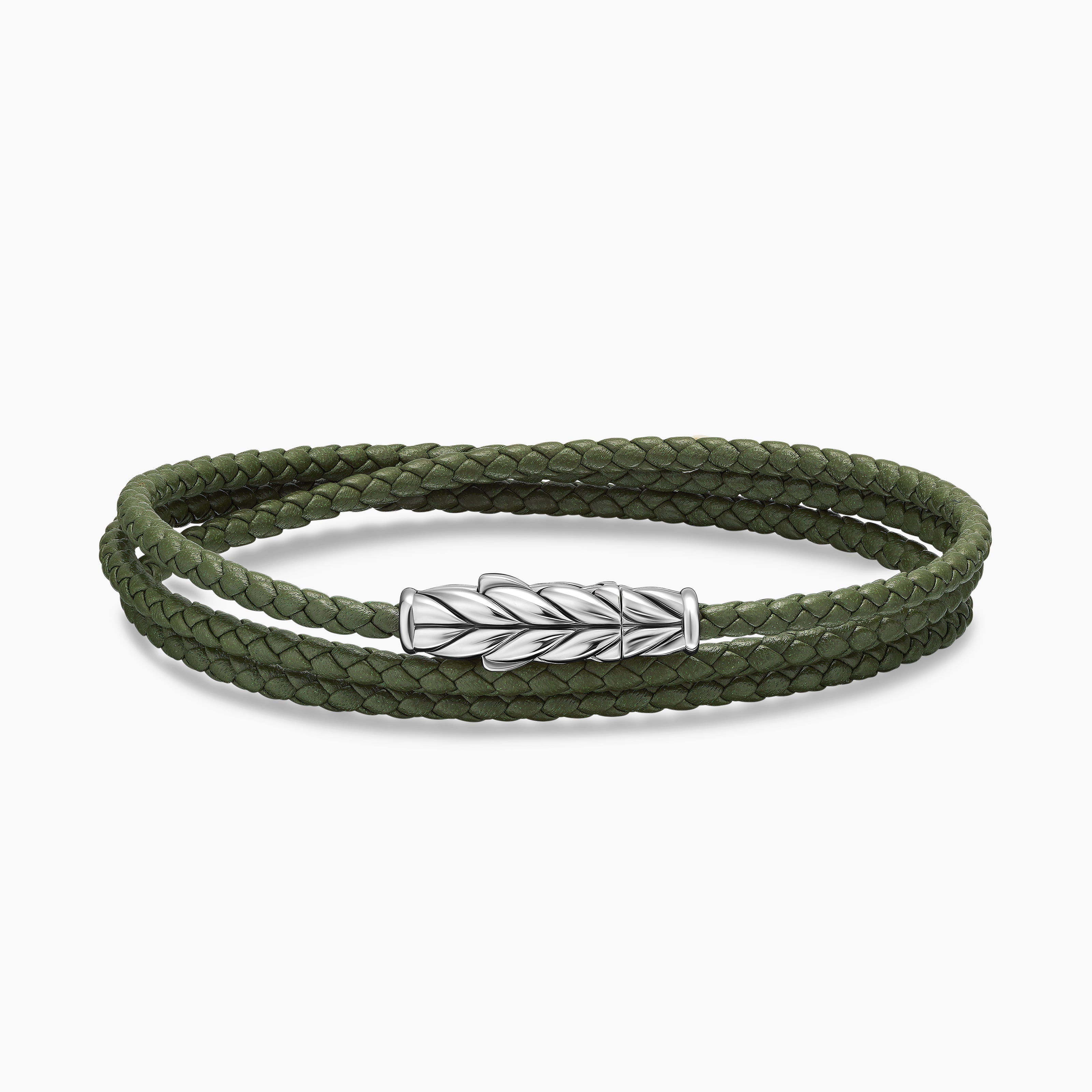 Mens Chevron Triple Wrap Leather Bracelet with Sterling Silver, 3mm