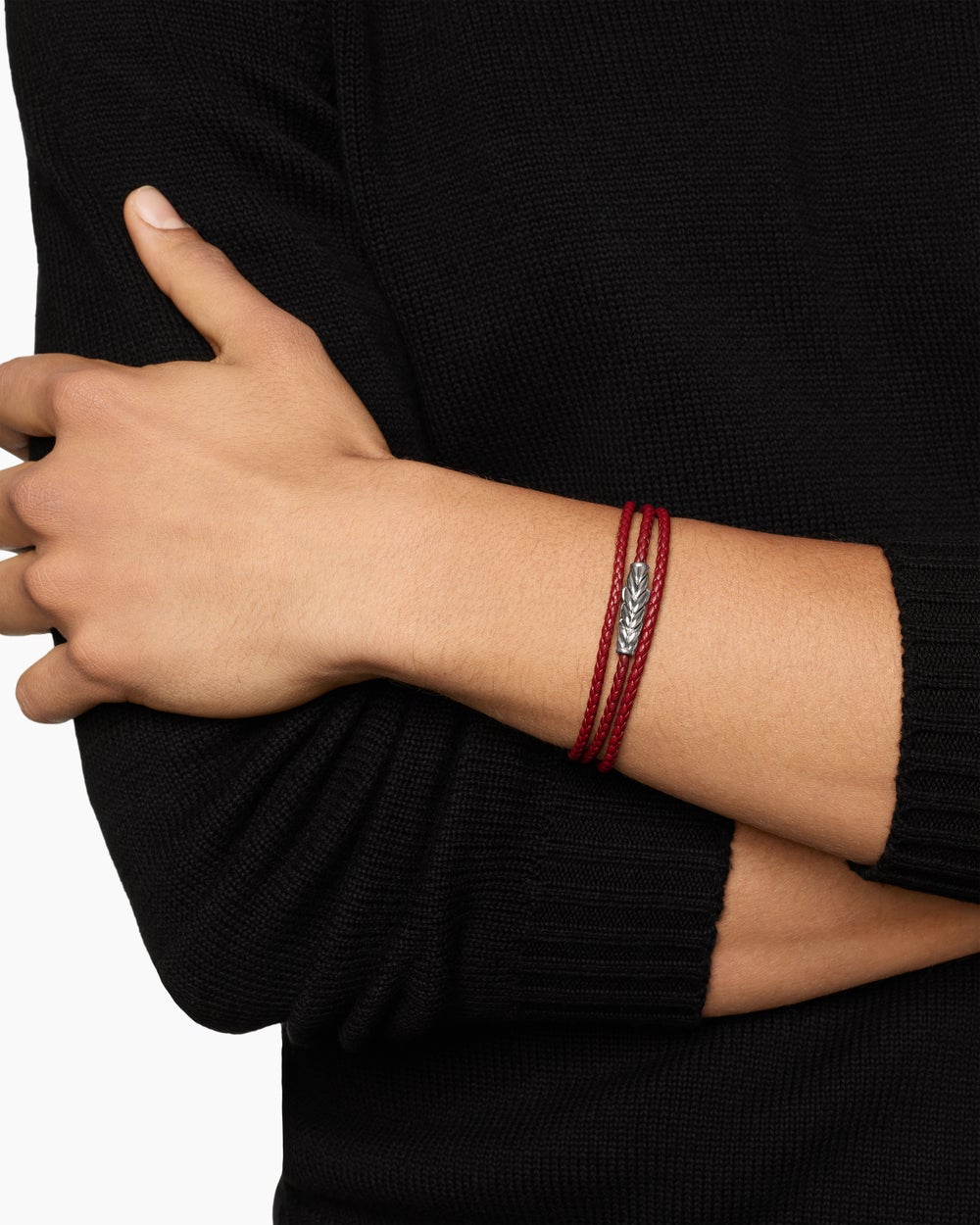 Mens Chevron Triple Wrap Leather Bracelet with Sterling Silver, 3mm