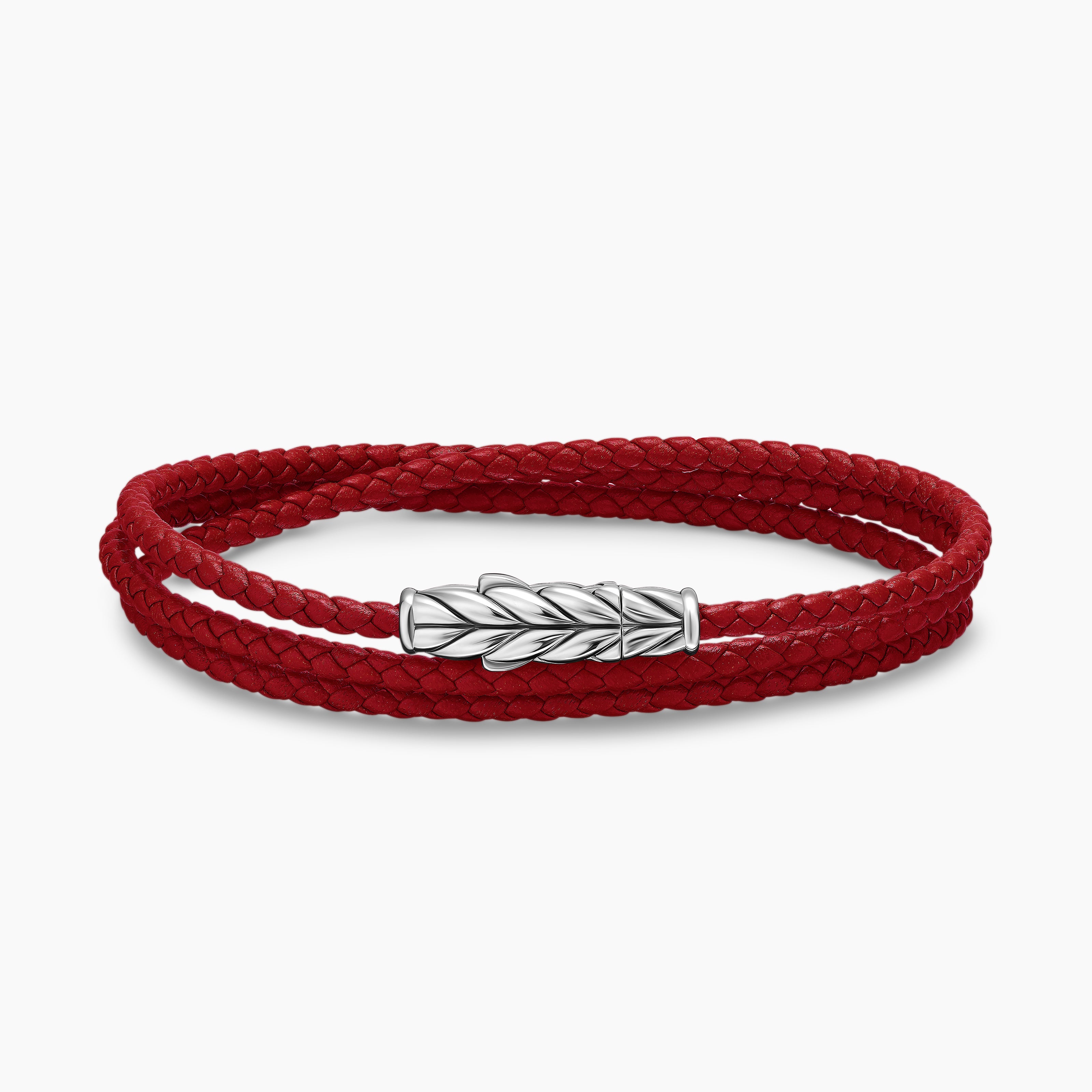 Mens Chevron Triple Wrap Leather Bracelet with Sterling Silver, 3mm
