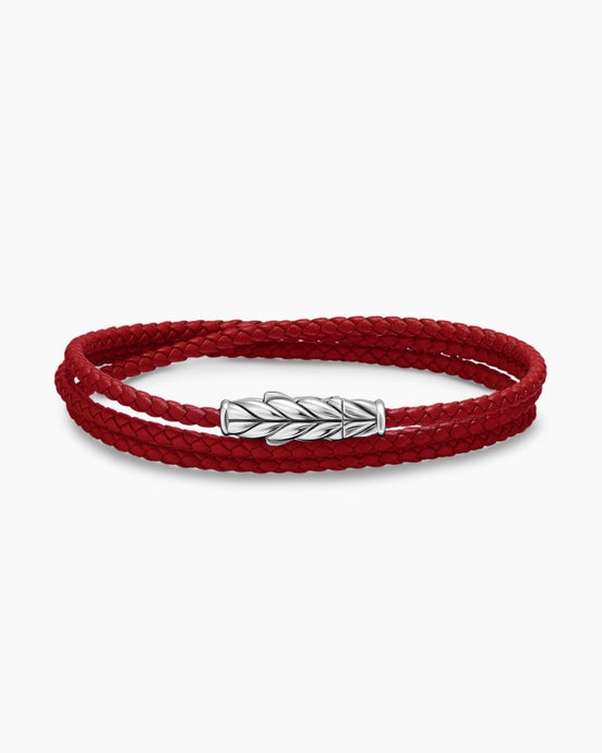Chevron Triple Wrap Bracelet in Red Leather with Sterling Silver, 3mm