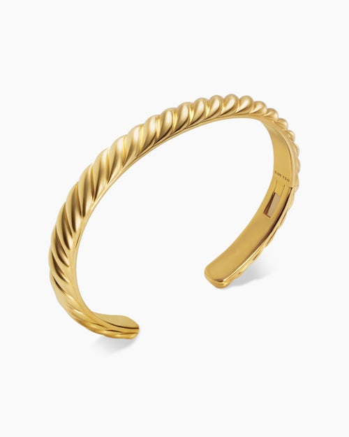 Mens Sculpted Cable Cuff Bracelet in 18ct Yellow Gold, 7mm