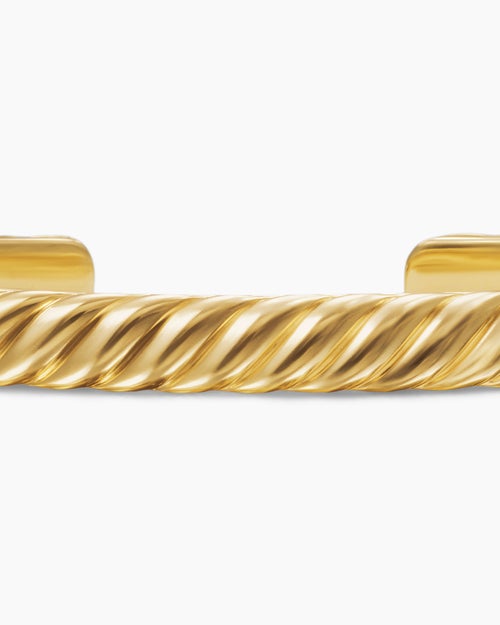 Mens Sculpted Cable Cuff Bracelet in 18K Yellow Gold, 7mm