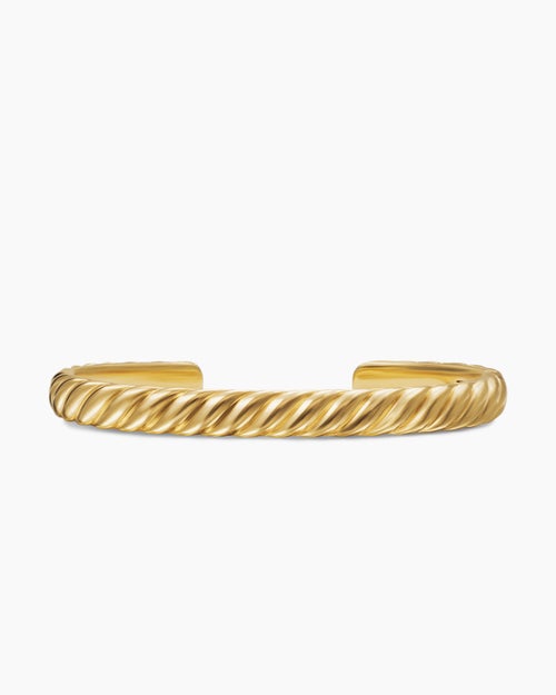 Mens Sculpted Cable Cuff Bracelet in 18ct Yellow Gold, 7mm
