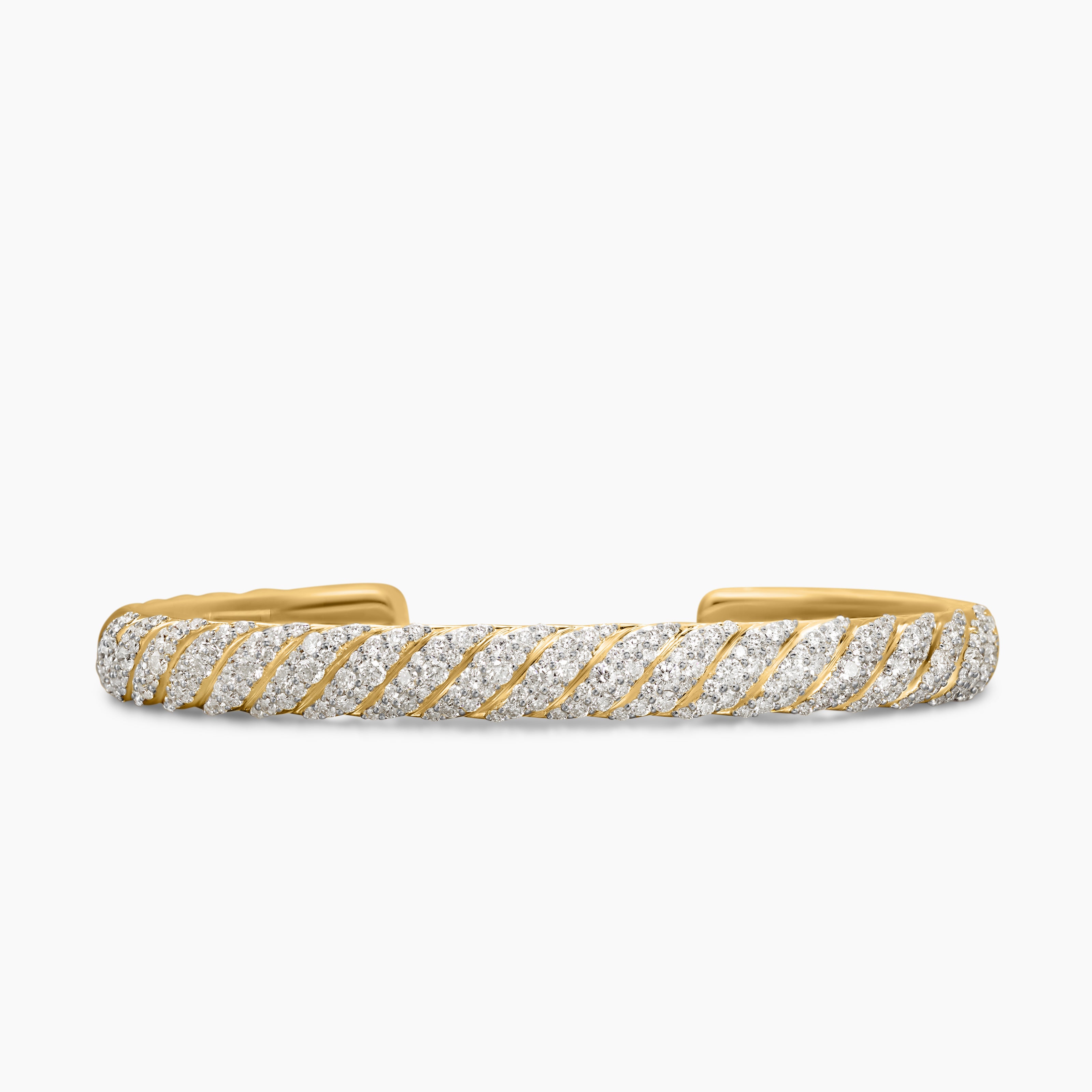 Mens Sculpted Cable Cuff Bracelet in 18K Yellow Gold, 7mm