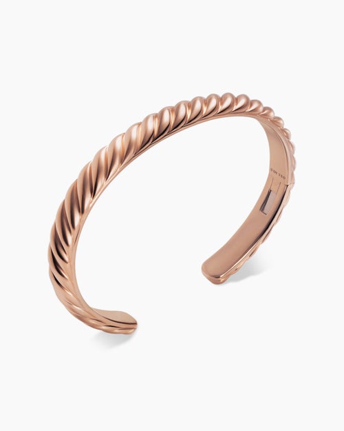 Mens Sculpted Cable Cuff Bracelet in 18K Rose Gold, 7mm