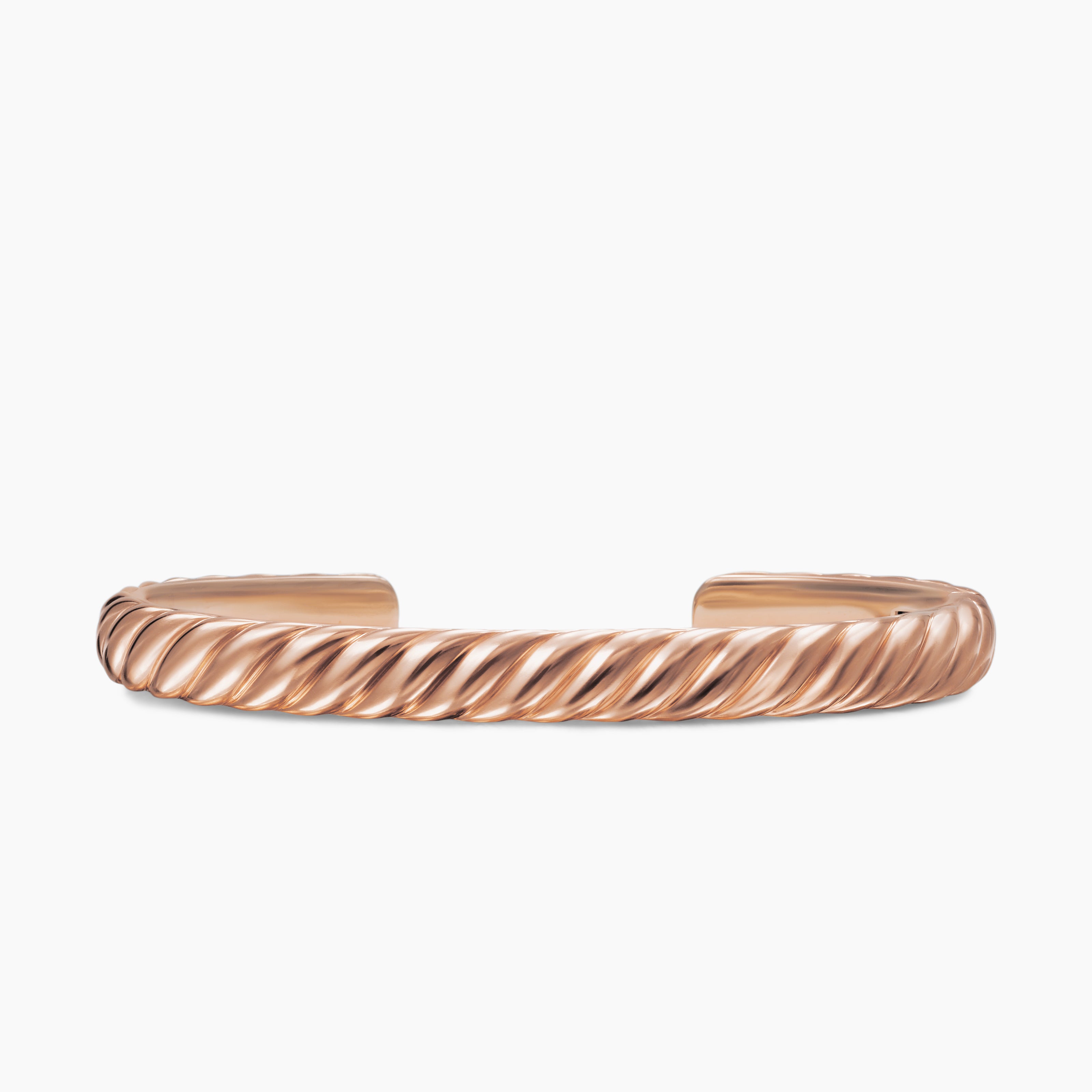 Mens Sculpted Cable Cuff Bracelet in 18K Rose Gold, 7mm