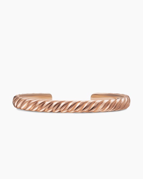 Mens Sculpted Cable Cuff Bracelet in 18K Rose Gold, 7mm