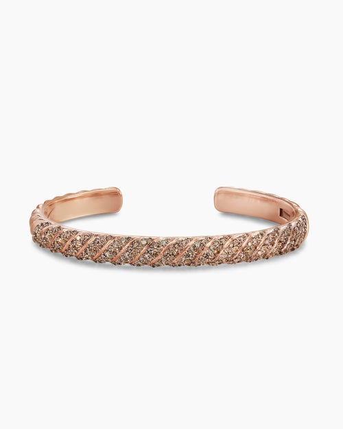 Mens Sculpted Cable Cuff Bracelet in 18K Rose Gold, 7mm