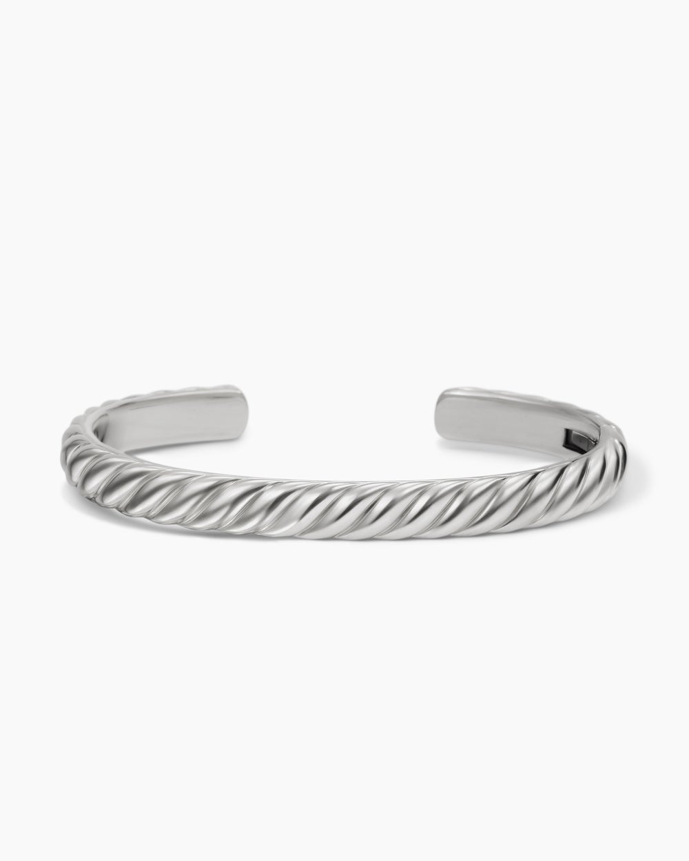 Mens Sculpted Cable Cuff Bracelet in 18K White Gold, 7mm